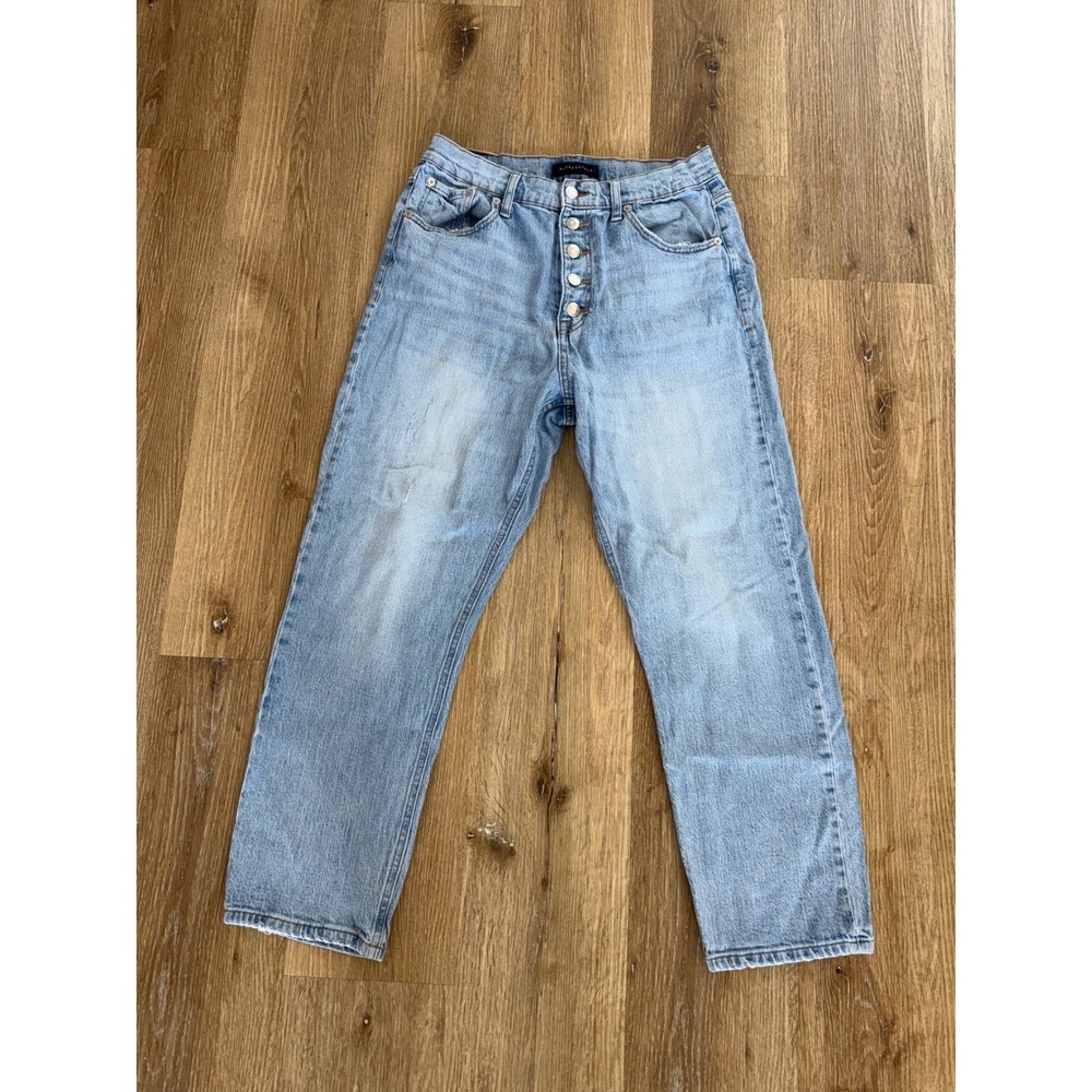Aeropostale 90s Super High Rise Straight Jeans Womens 12 Light Blue Button Fly